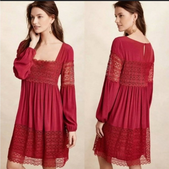 Anthropologie Floreat Wine Aveline Lace Crochet Dress Size 0 - Picture 16 of 16